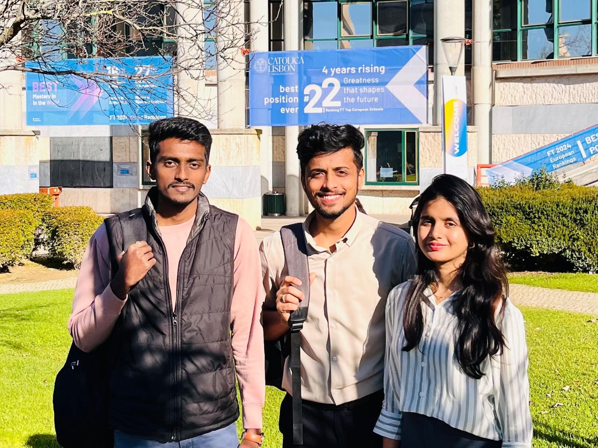 Students visiting an international university campus